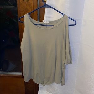Army green open shoulder shirt